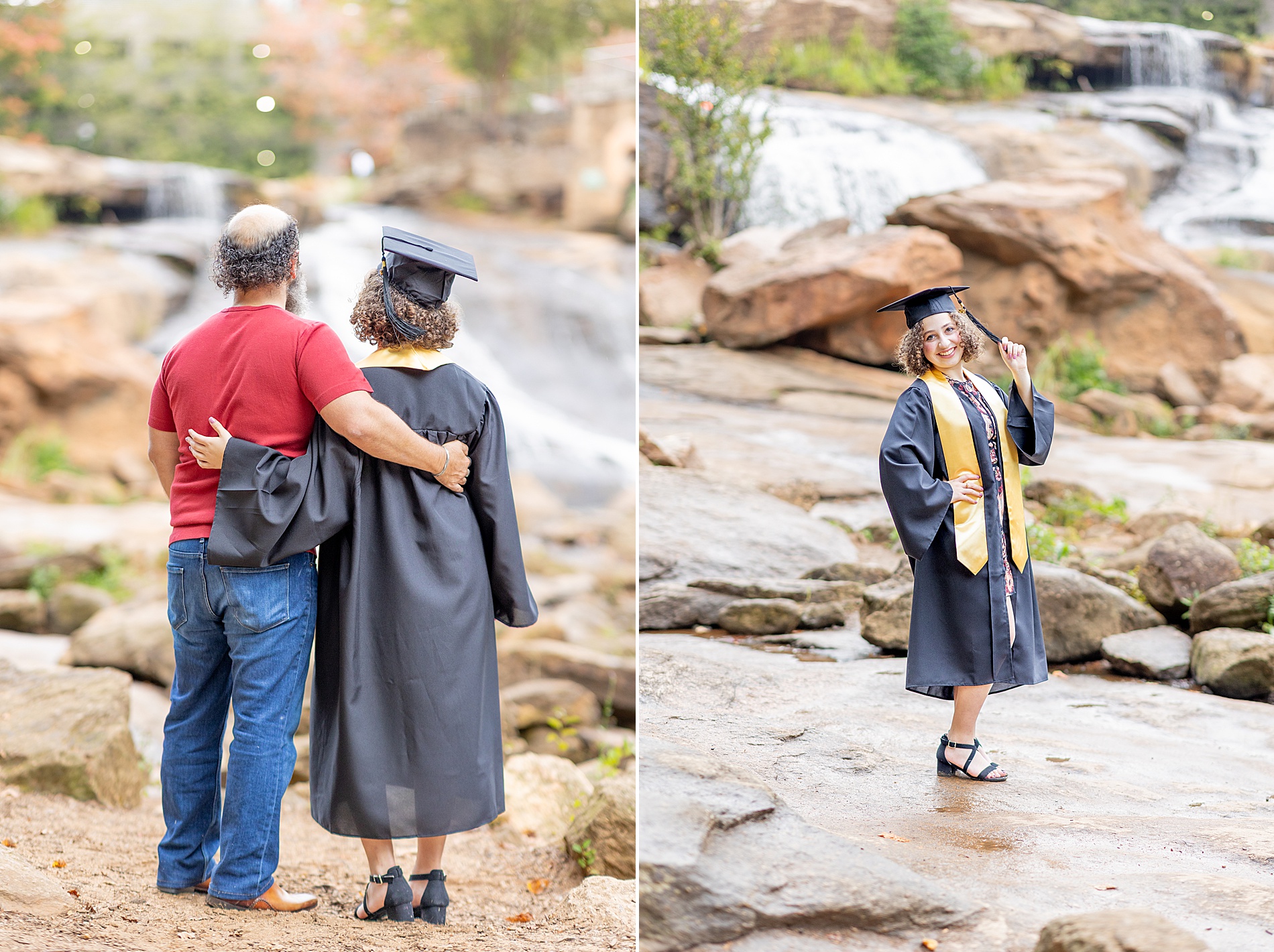dad hugs his daughter in cap and gown