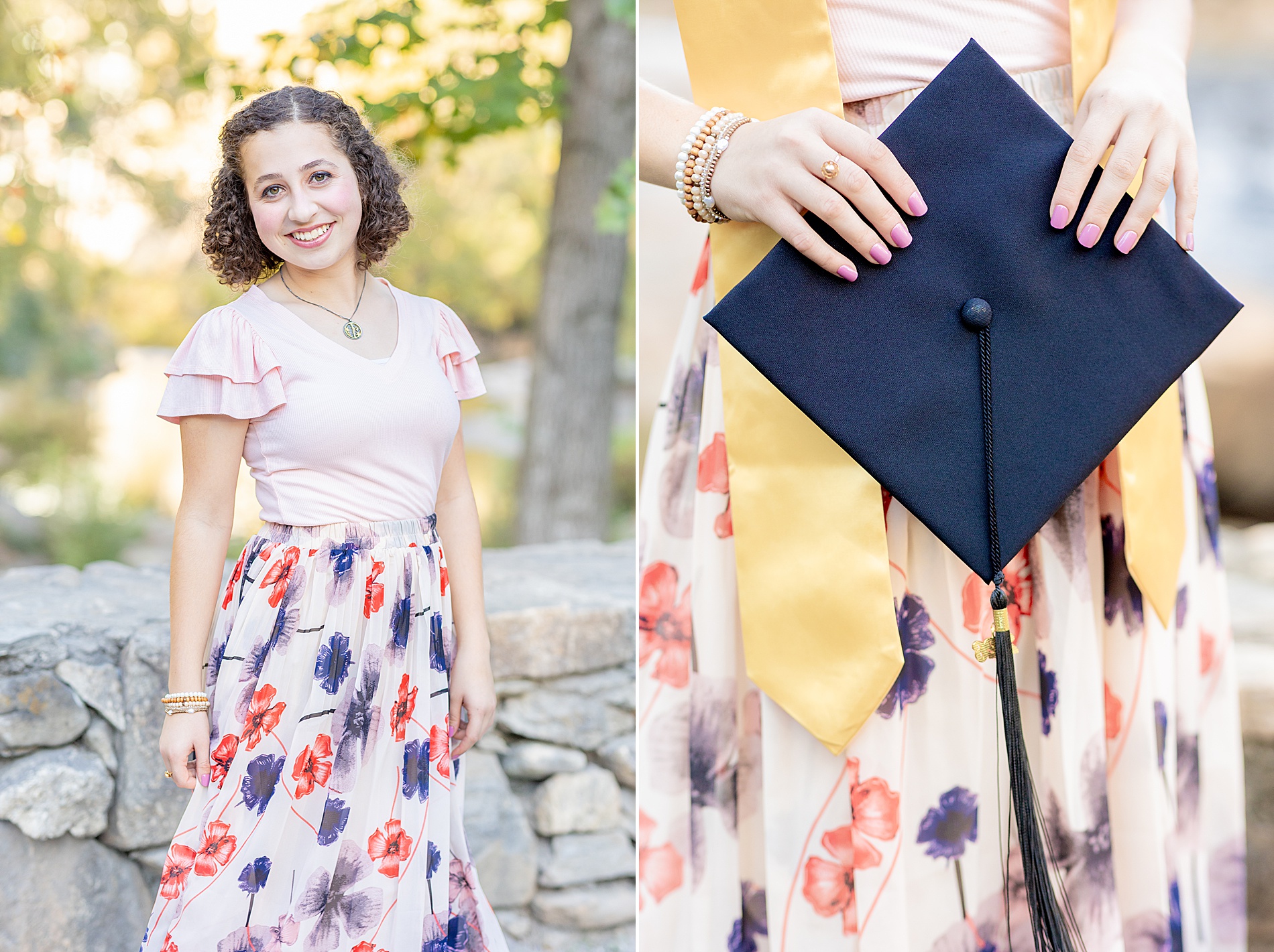 senior girl holds graduation cap