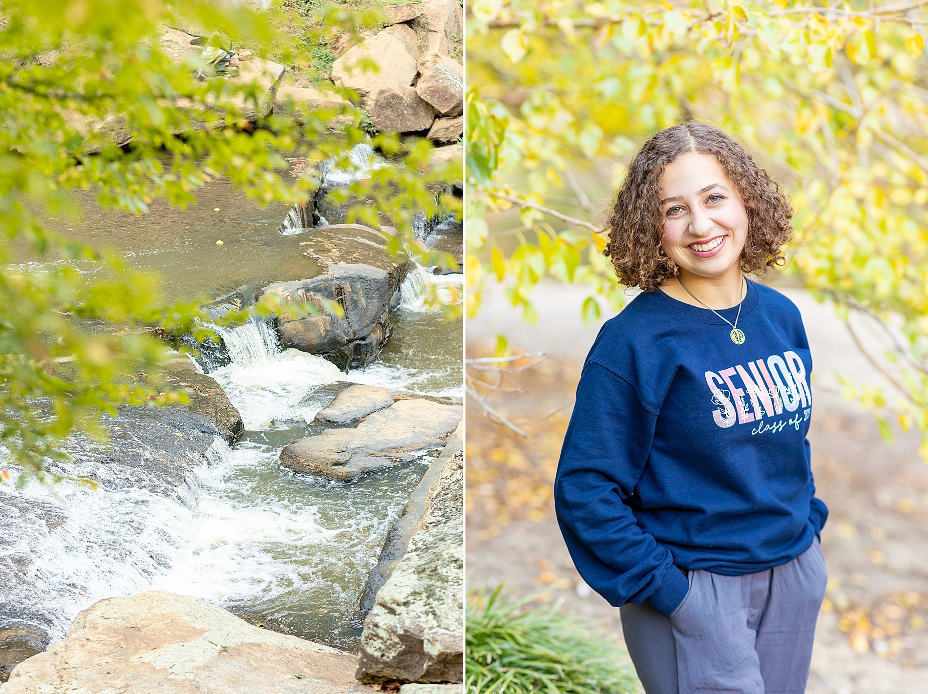 senior girl by Reedy river in Greenville