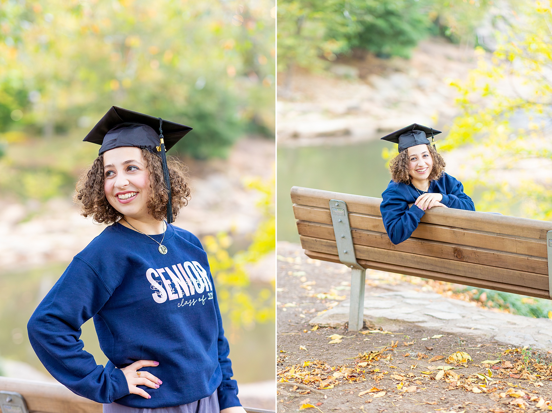 senior sits on wooden bench at Falls Park