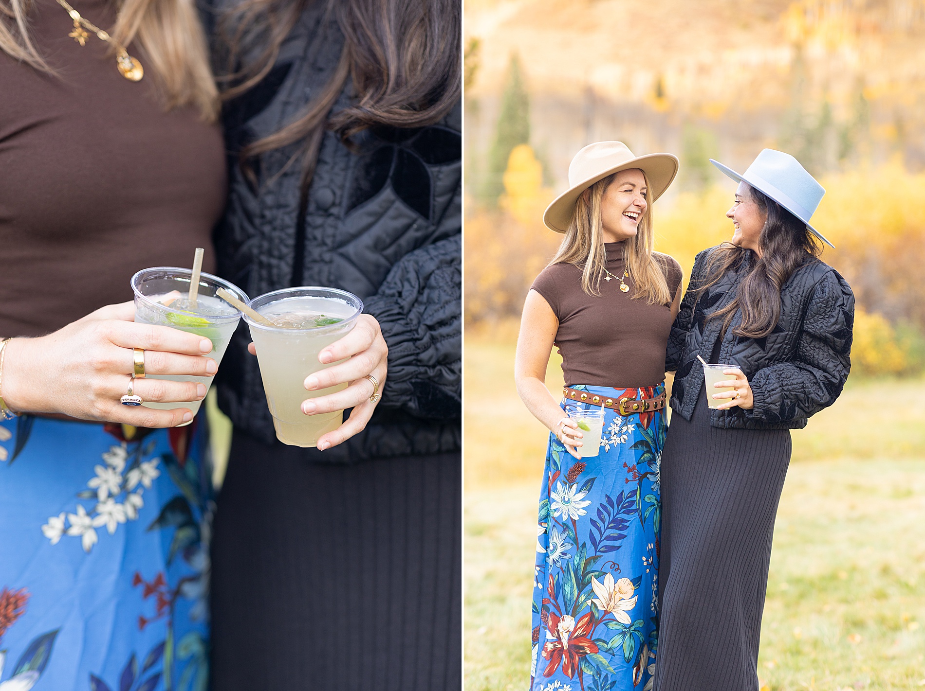 two girls hold drinks