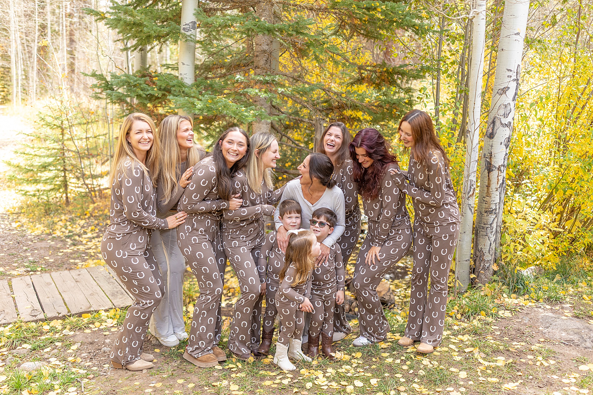 bride and bridesmaids in matching pjs