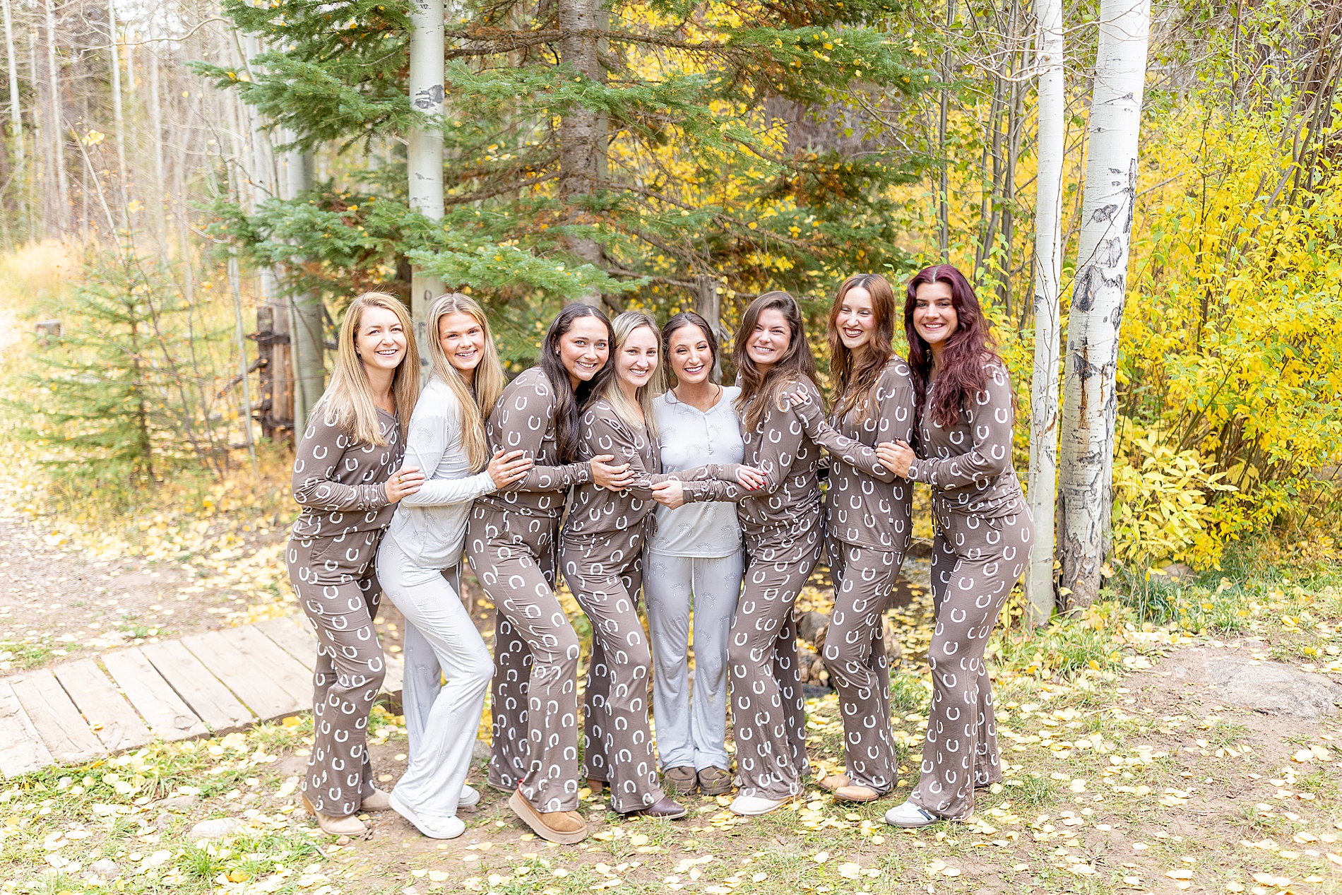 bride and bridesmaids in matching pjs