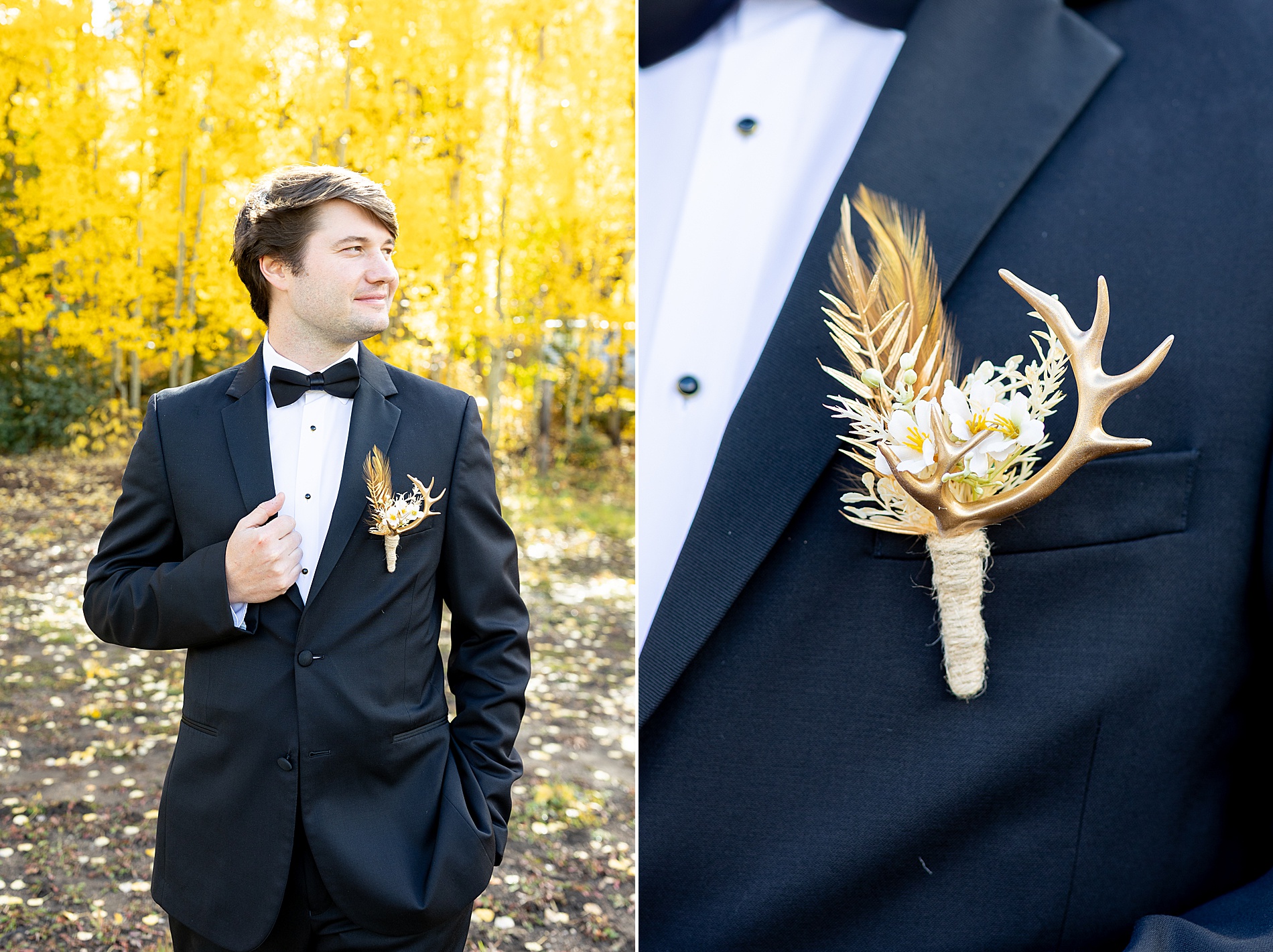 groom in tux with boutonniere