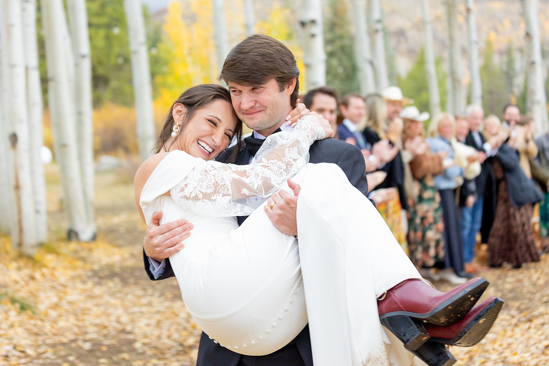 candid newlyweds portraits from fall wedding in Colorado