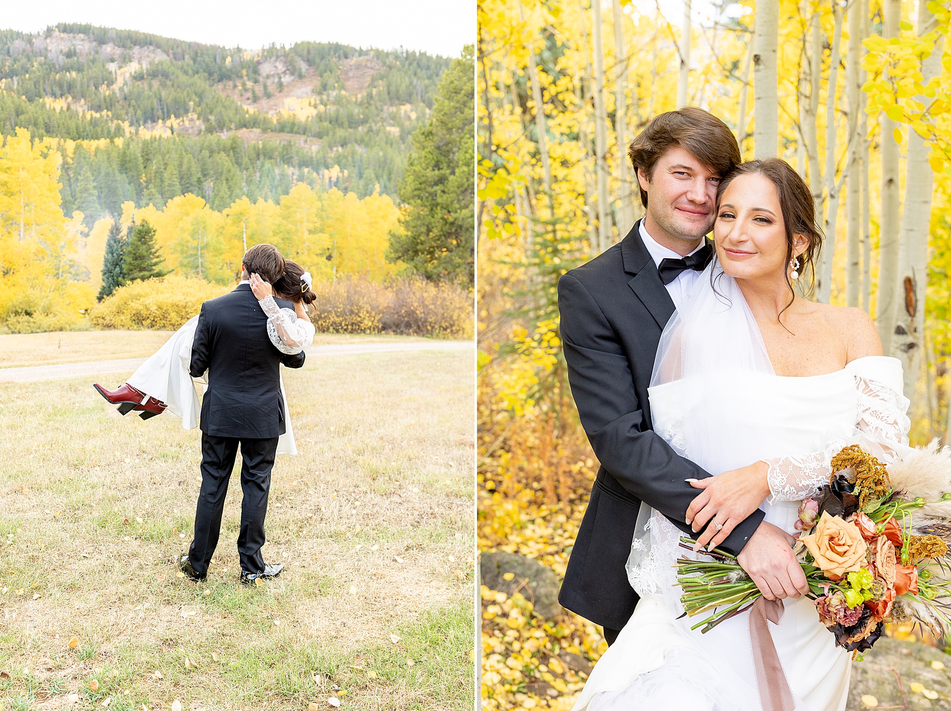 fall wedding portraits from Aspen Colorado wedding at Beyul Retreat