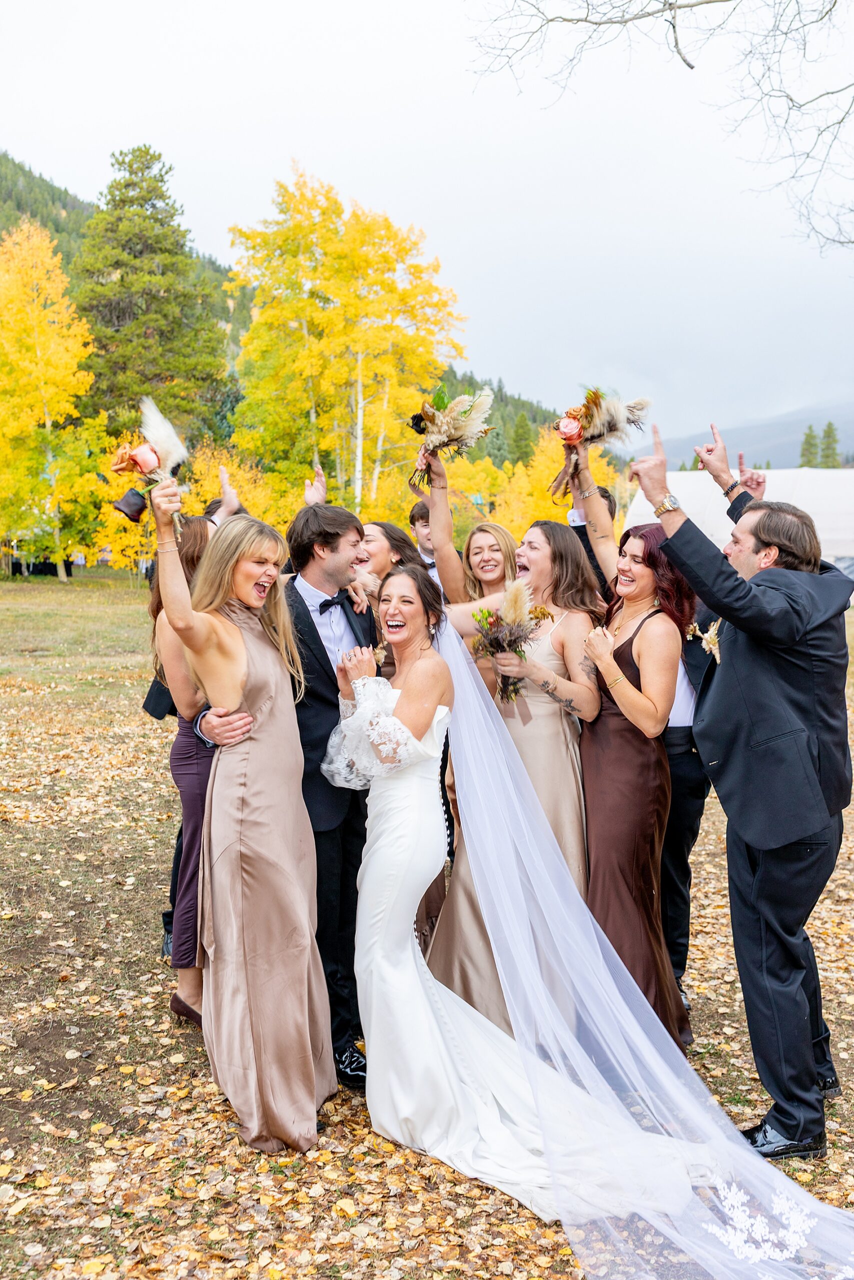 wedding party celebrates newlyweds