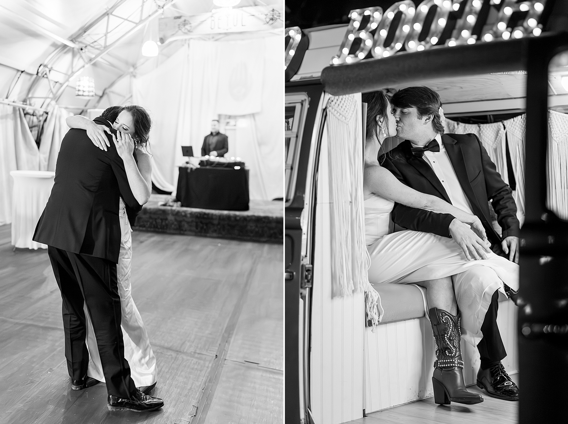 newlyweds in photo booth