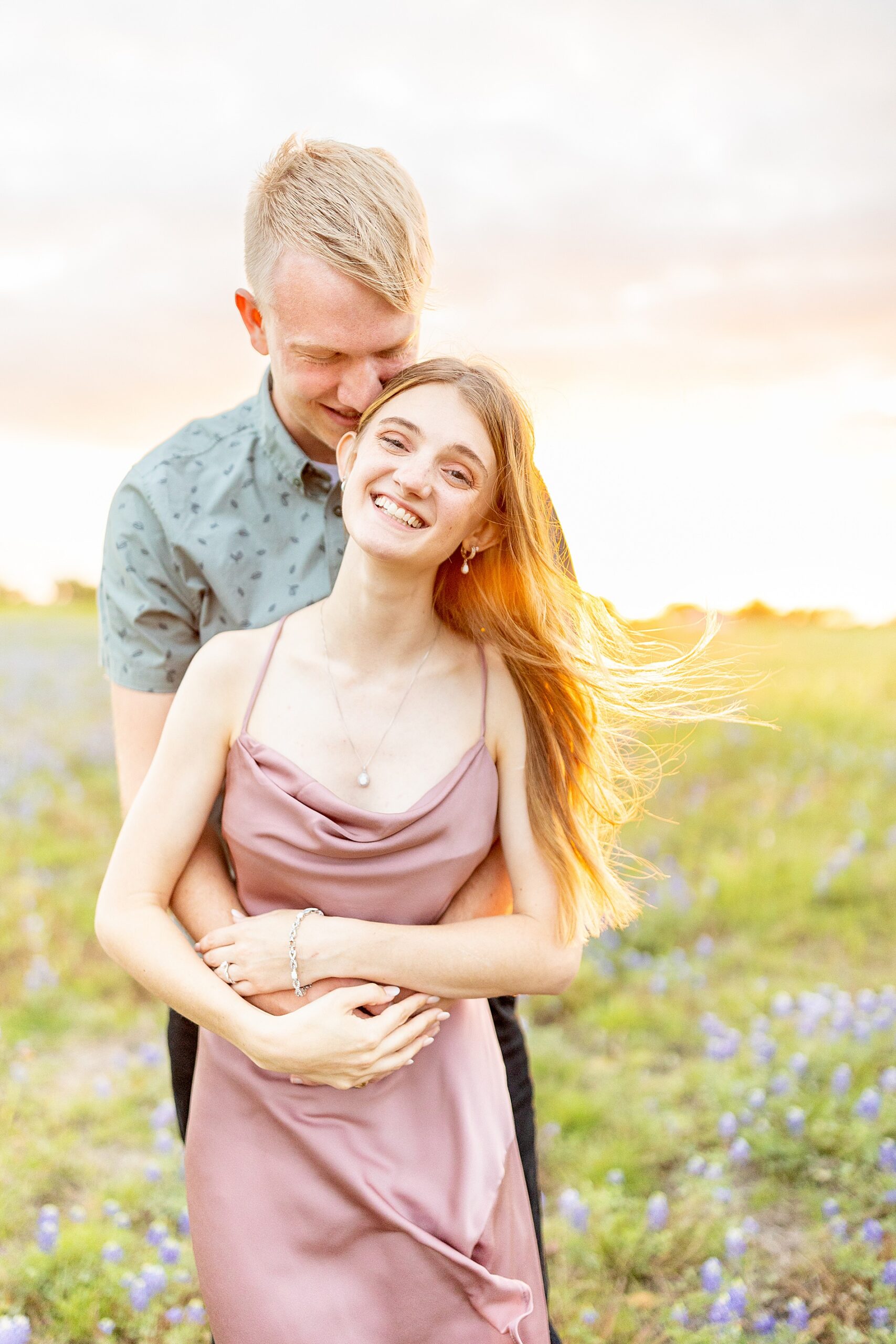 romantic sunset engagement in Brenham, TX