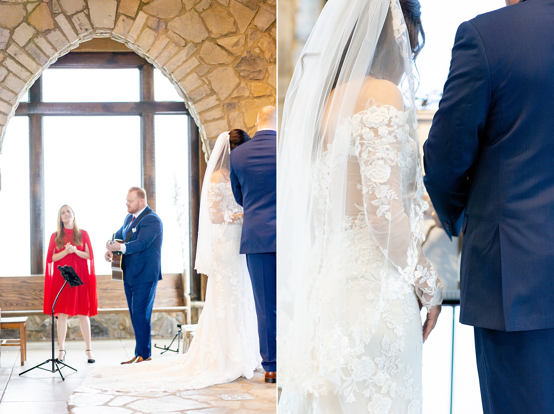 wedding ceremony with bride and groom tying cords