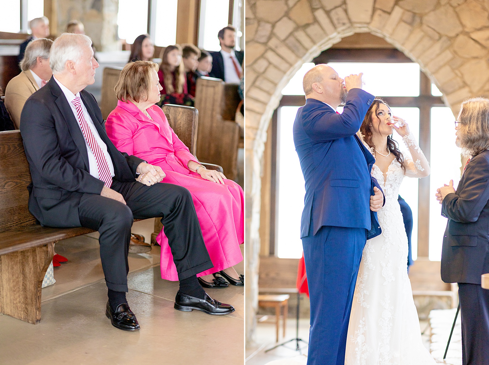 couple take communion during cermeony