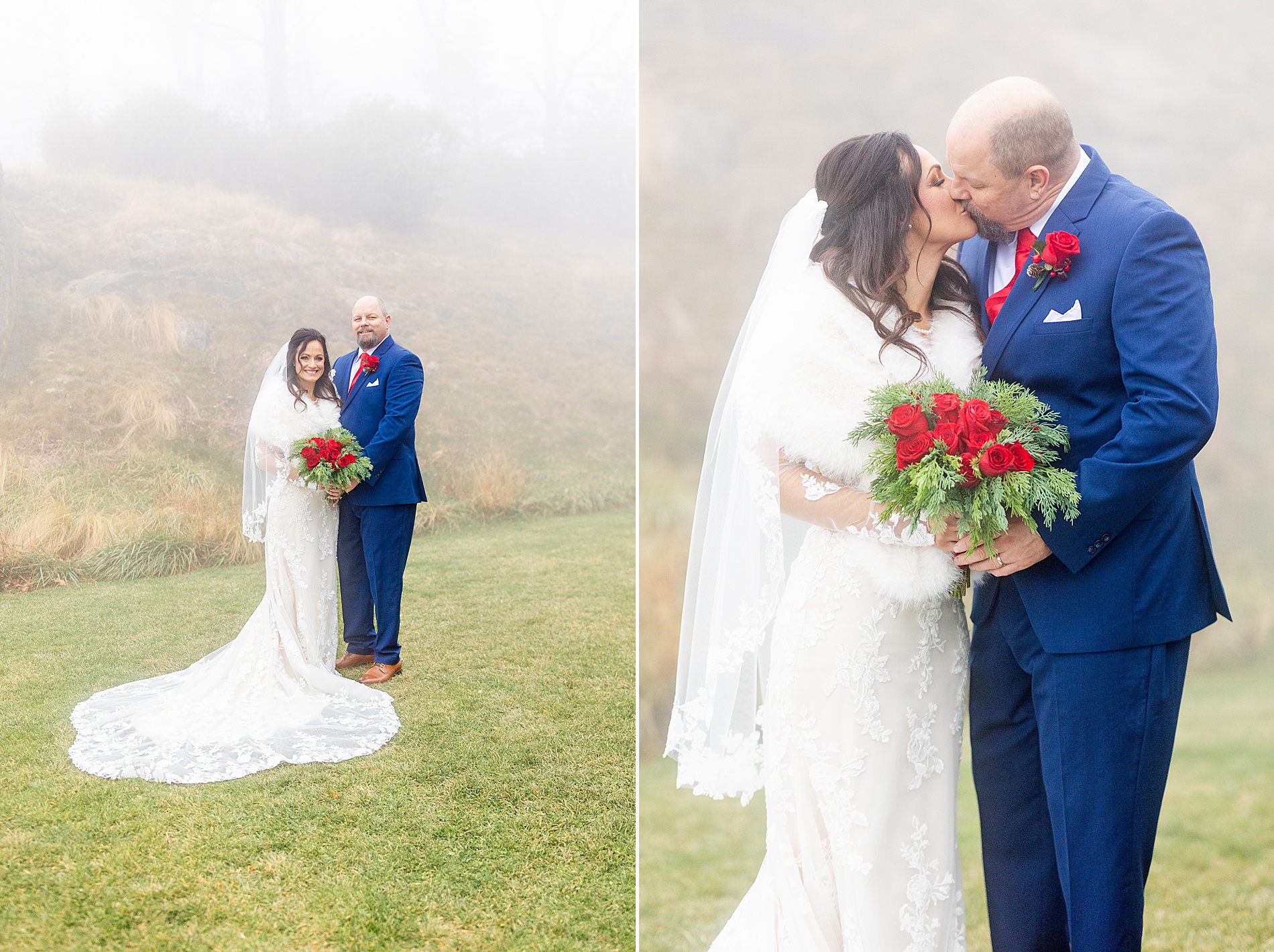 newlyweds kiss on hillside at The Cliffs at Glassy 