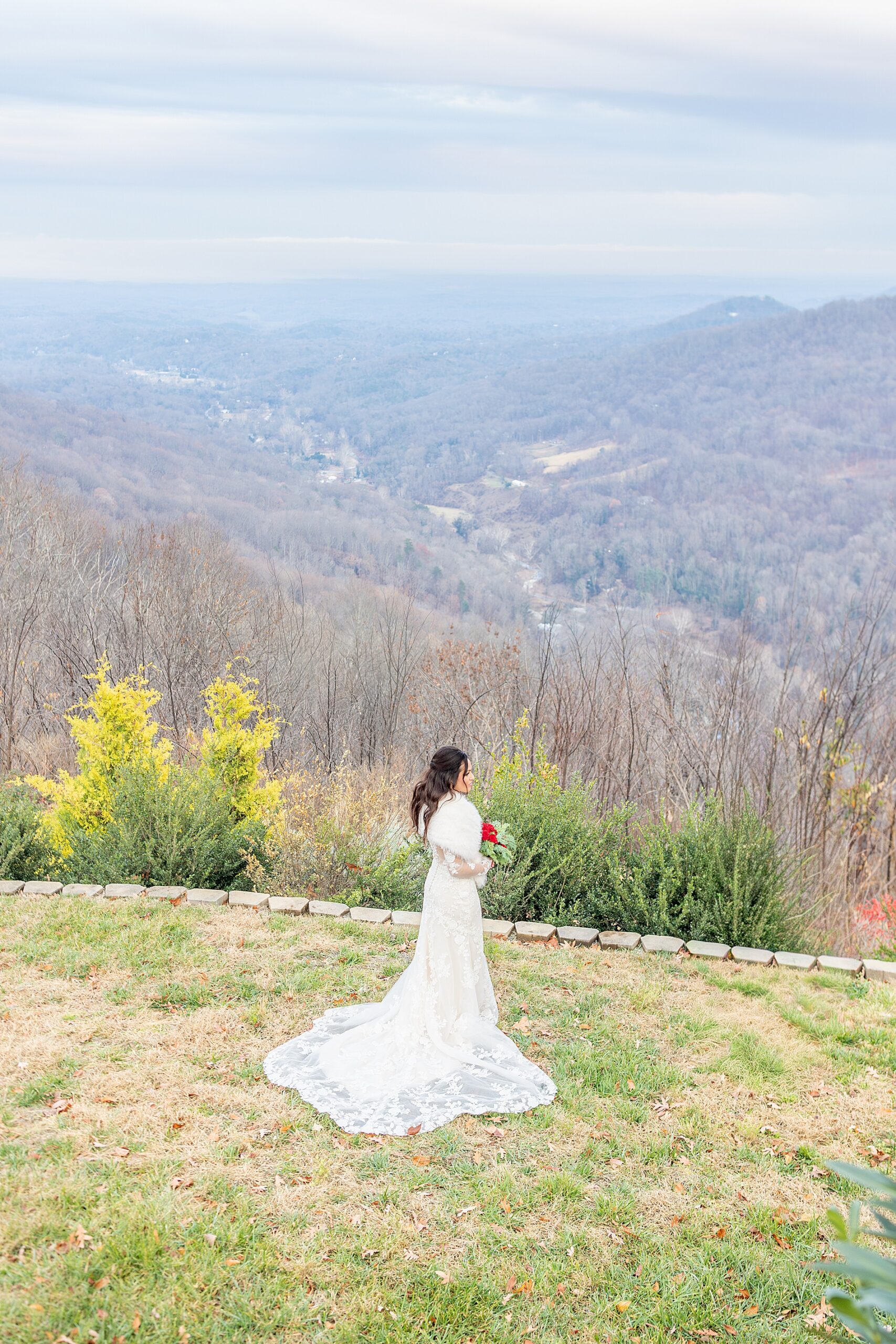 bride on mountainside in Asheville 