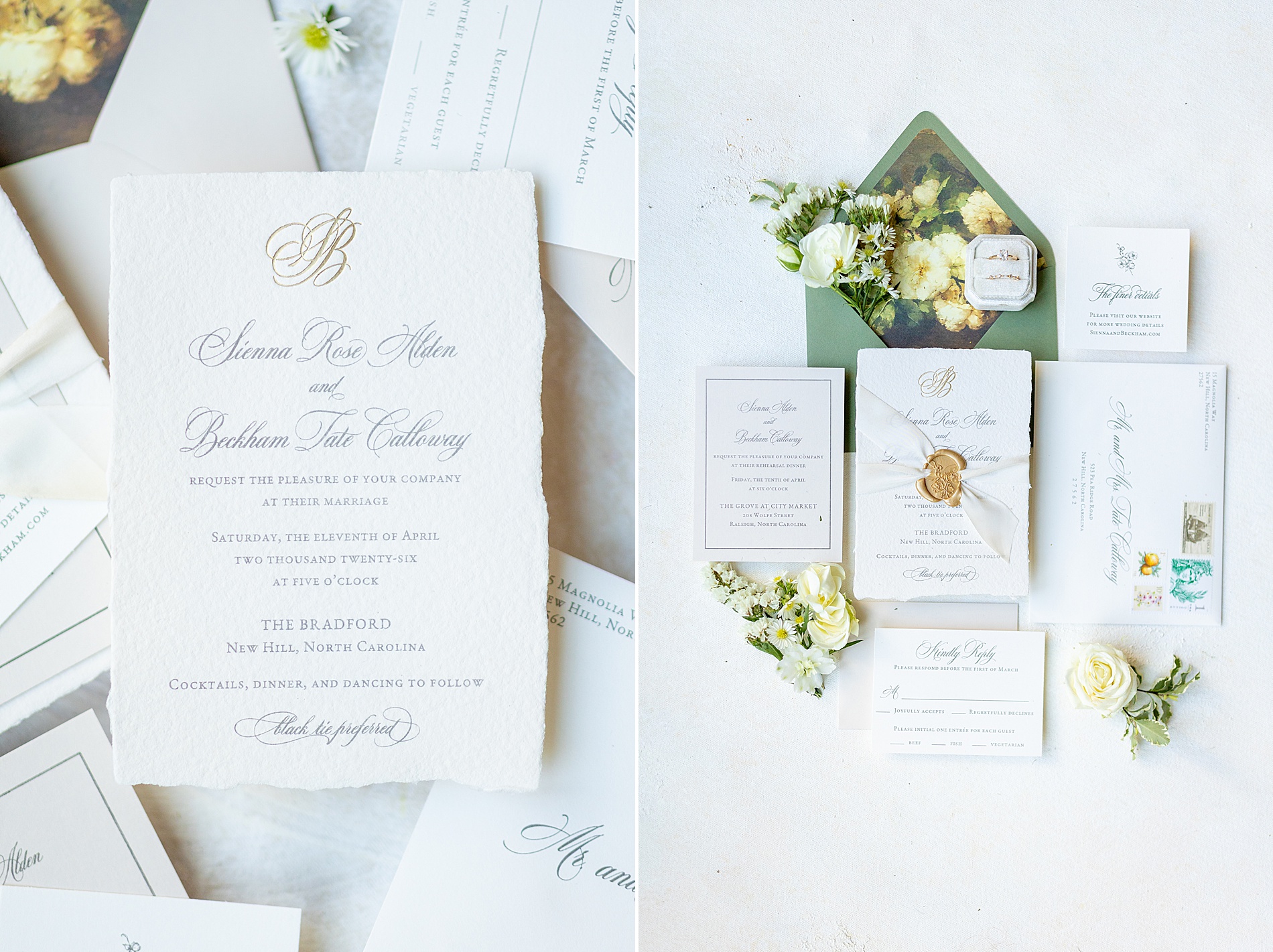 elegant wedding invitations and flat lay design 