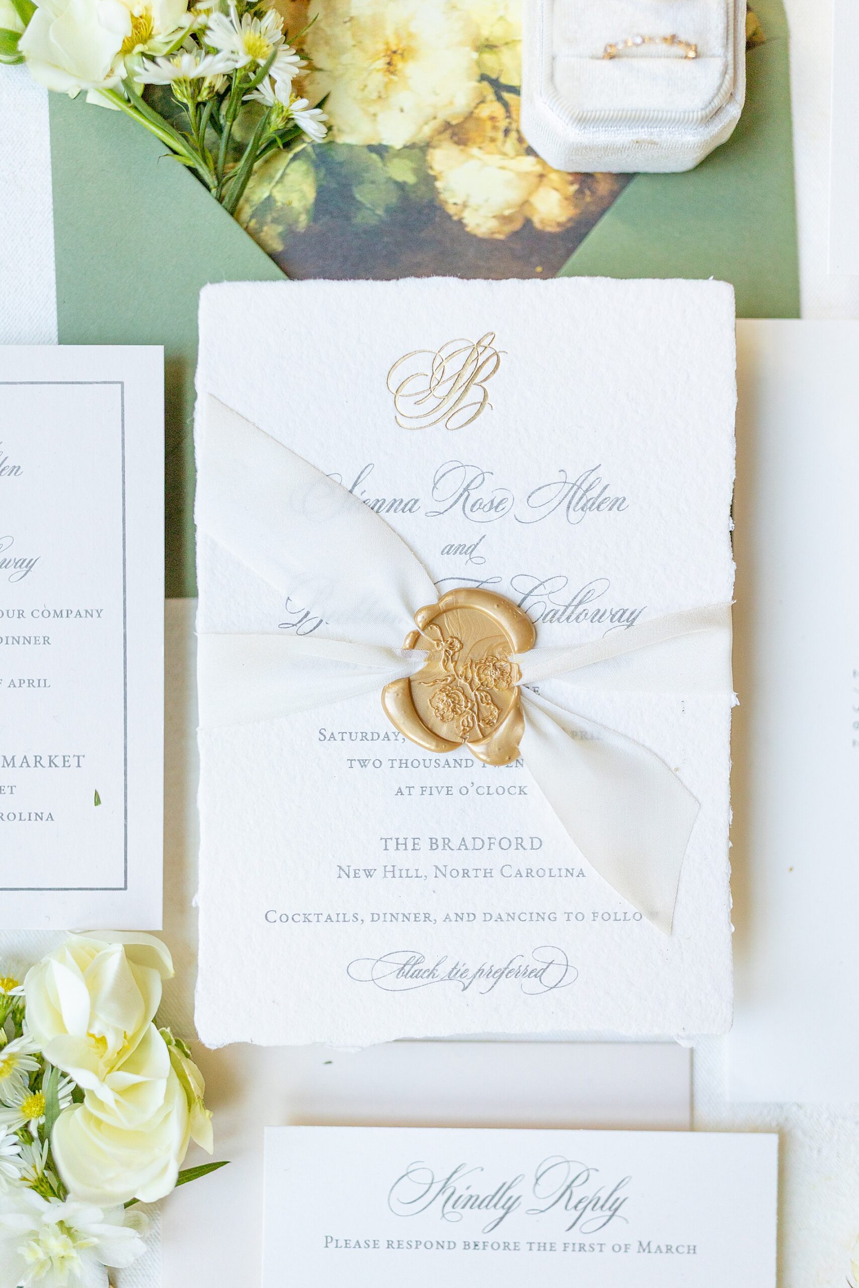 Elegant wedding invitation to luxury wedding at The Bradford 