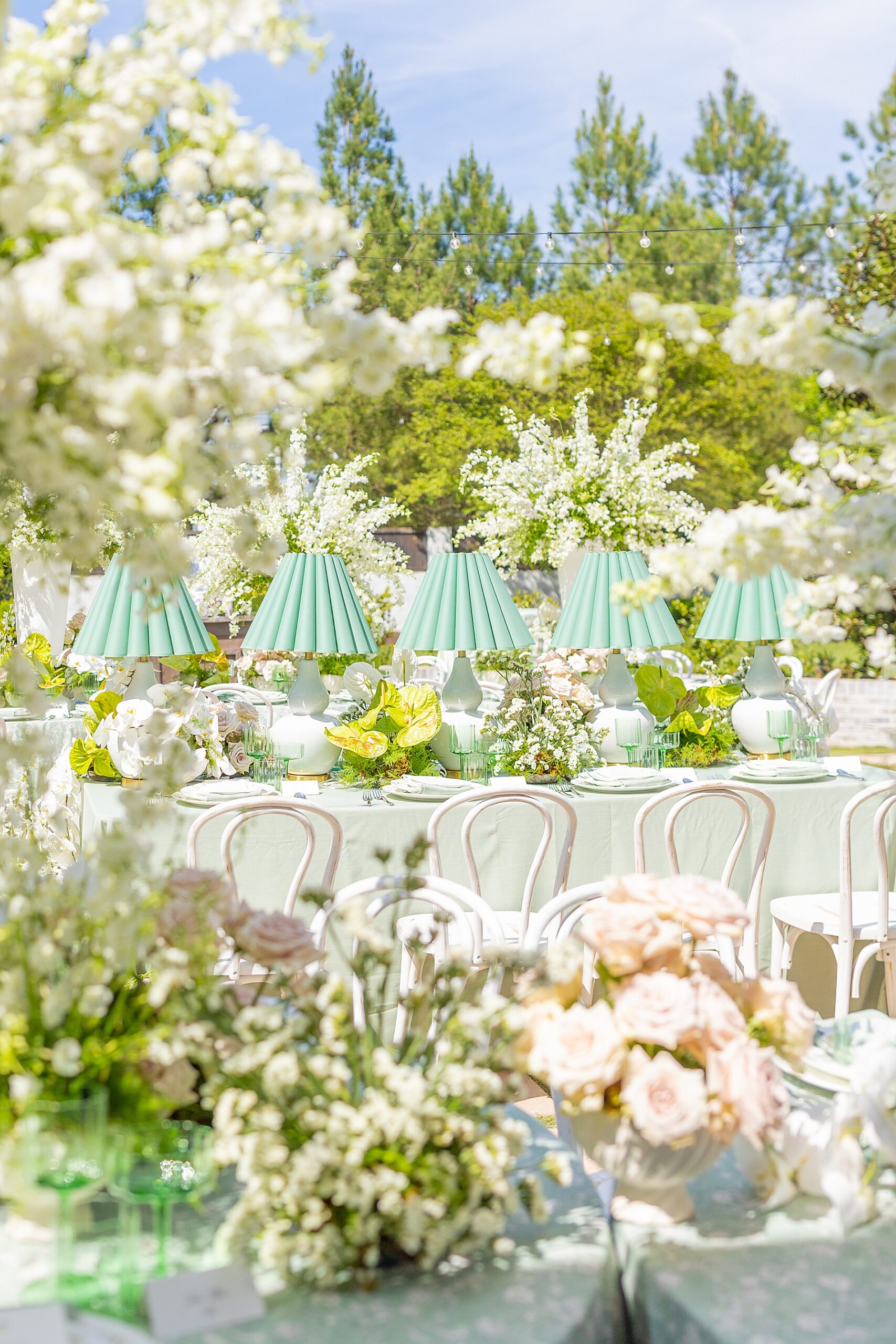 lush florals decorate outdoor reception at The Bradford 