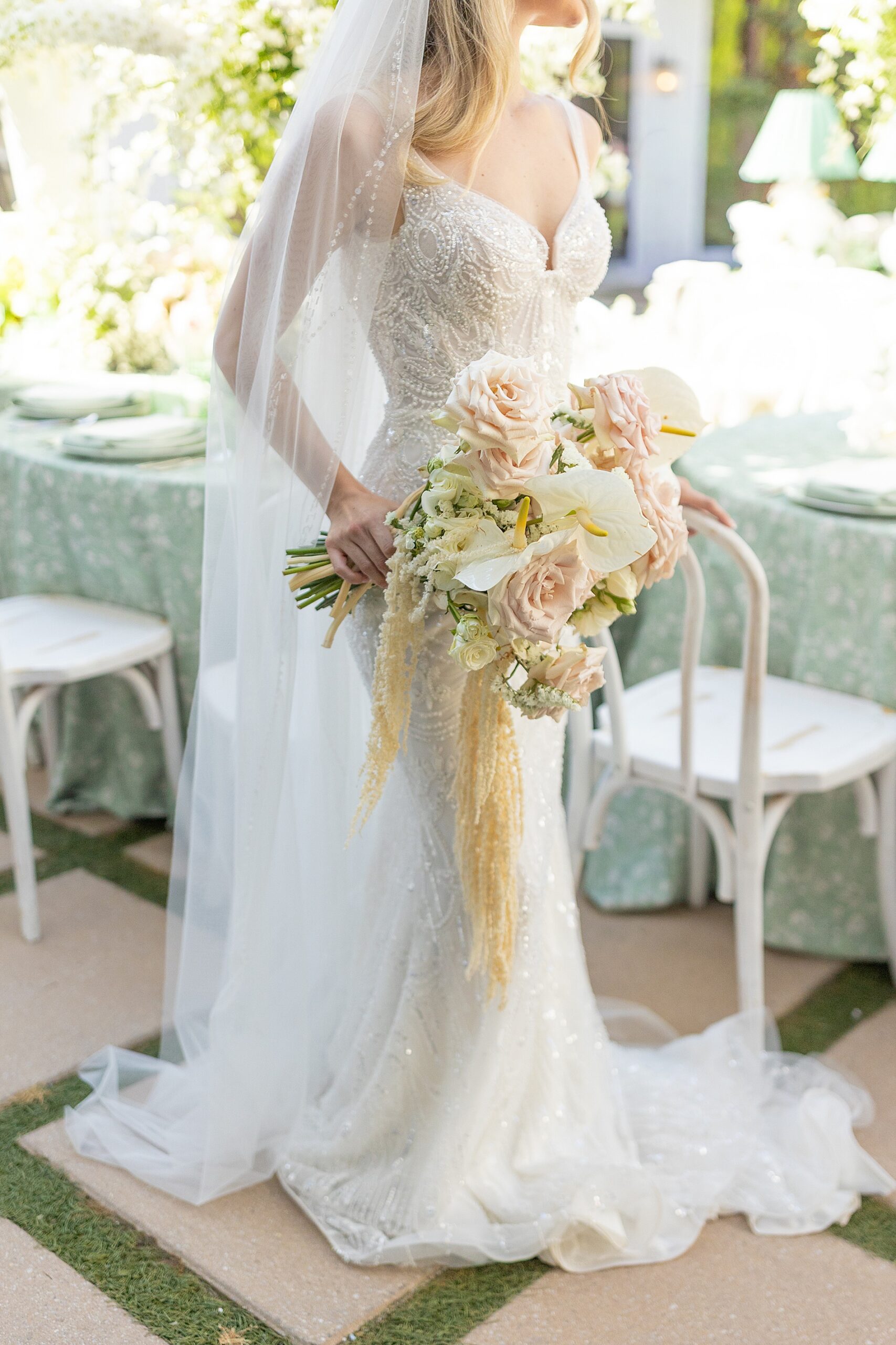 bride in wedding dress with elegant bouquet 
