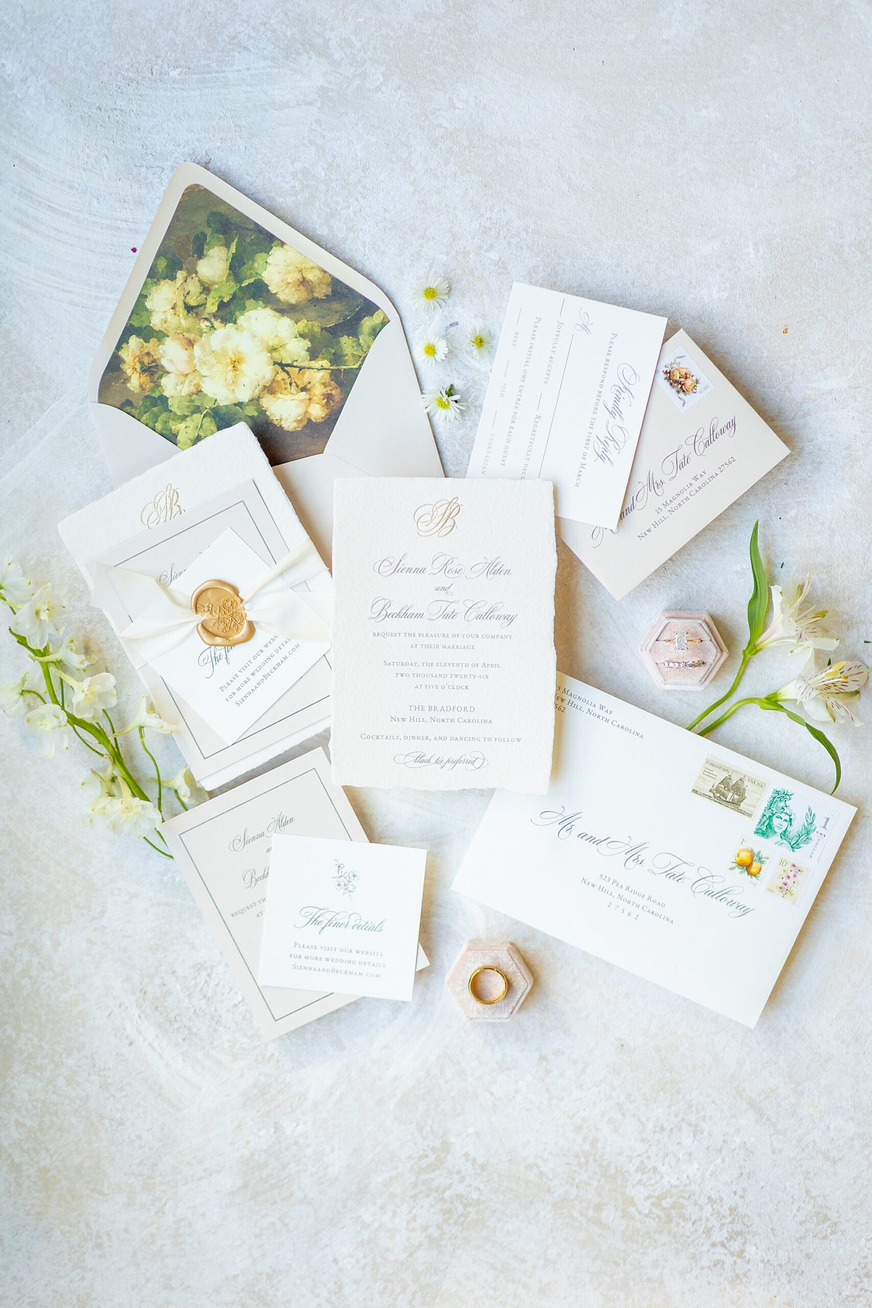 wedding invitations and flat lay design 