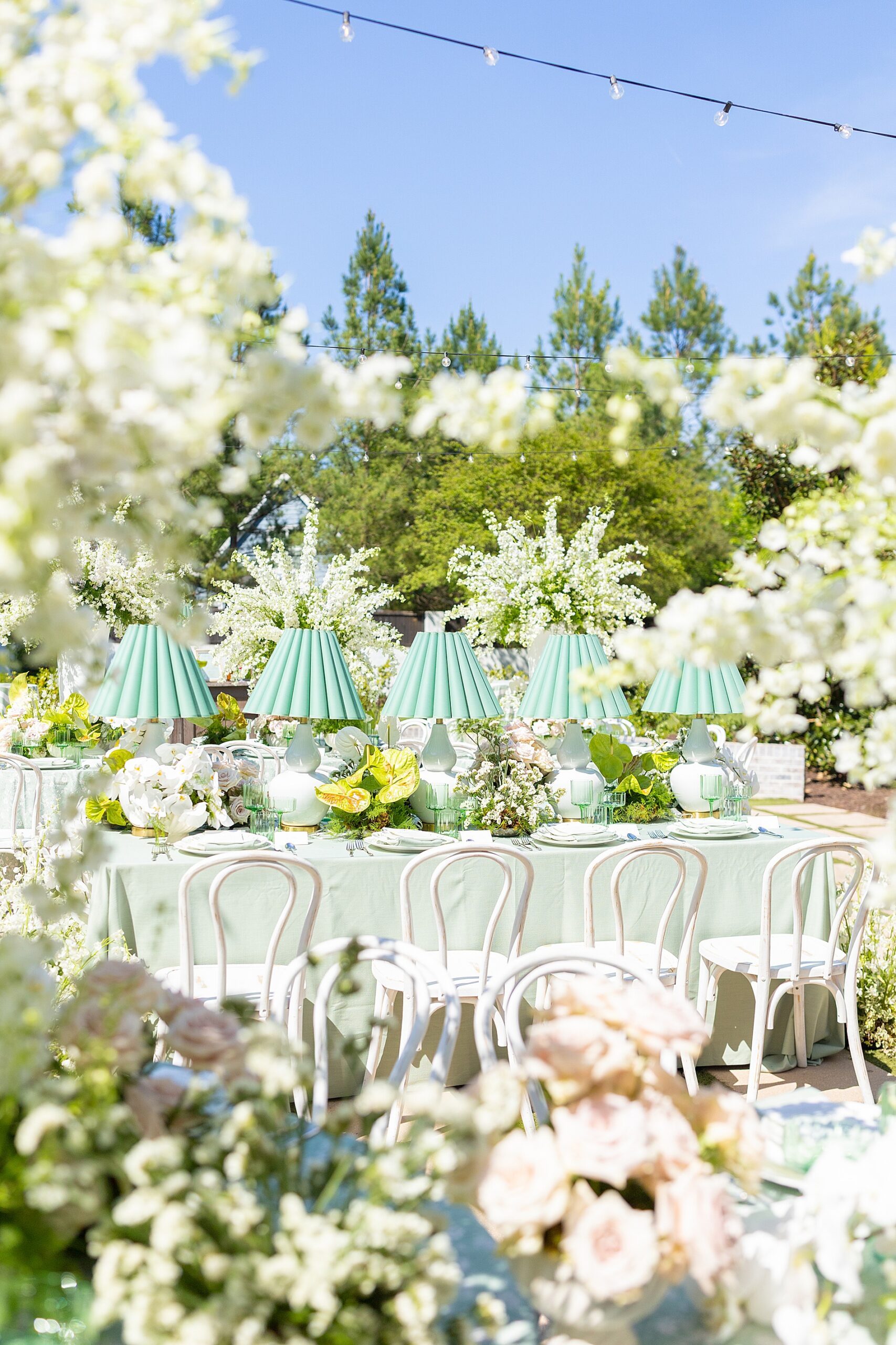 floral-centered outdoor reception at The Bradford in Raleigh, NC