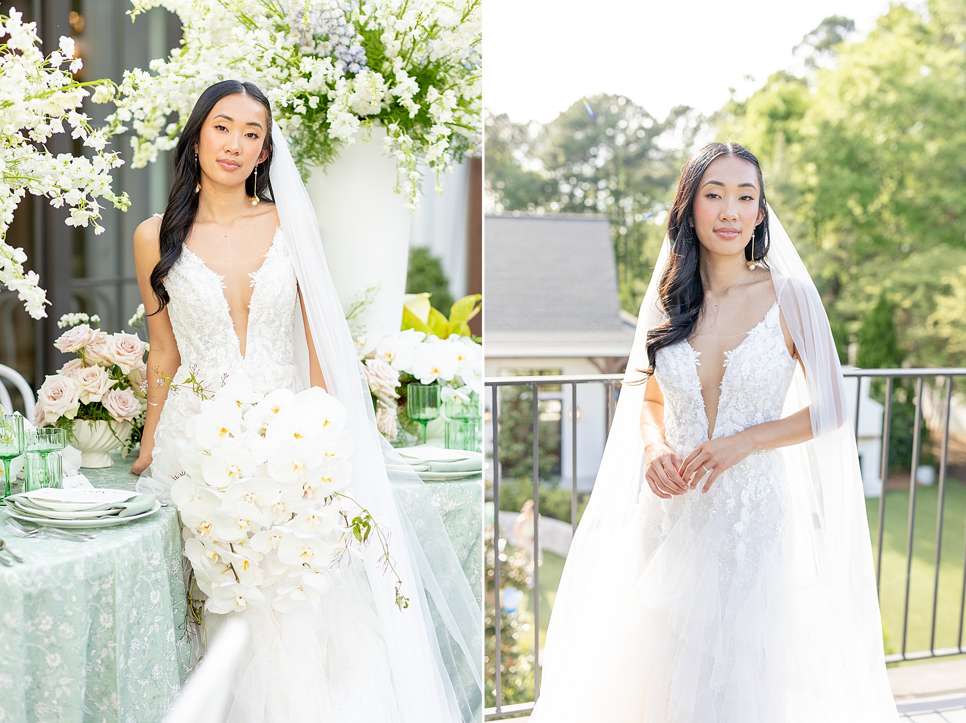 elegant bridal portraits with white lily cascading bouquet 