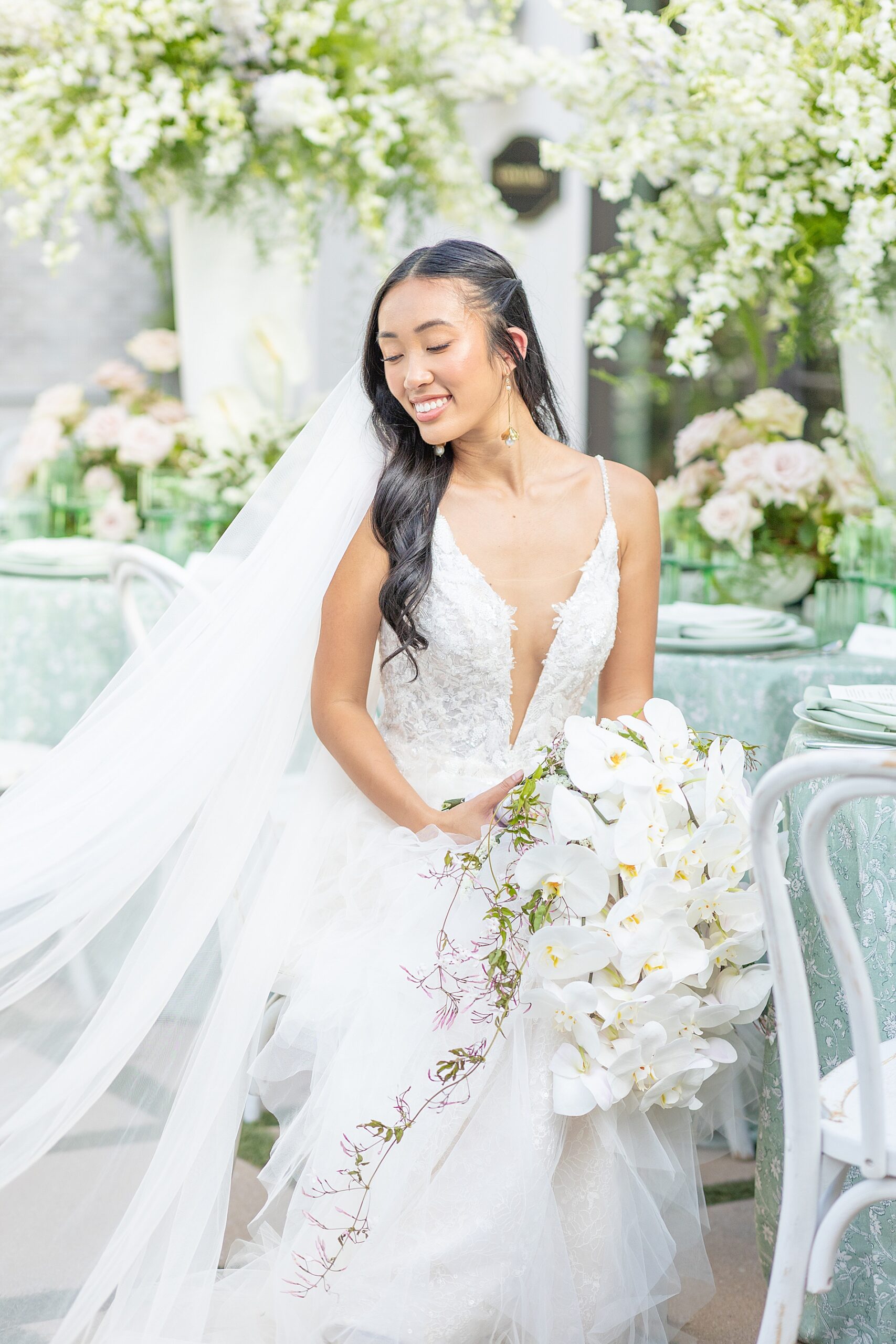 bridal portraits outside at wedding reception 